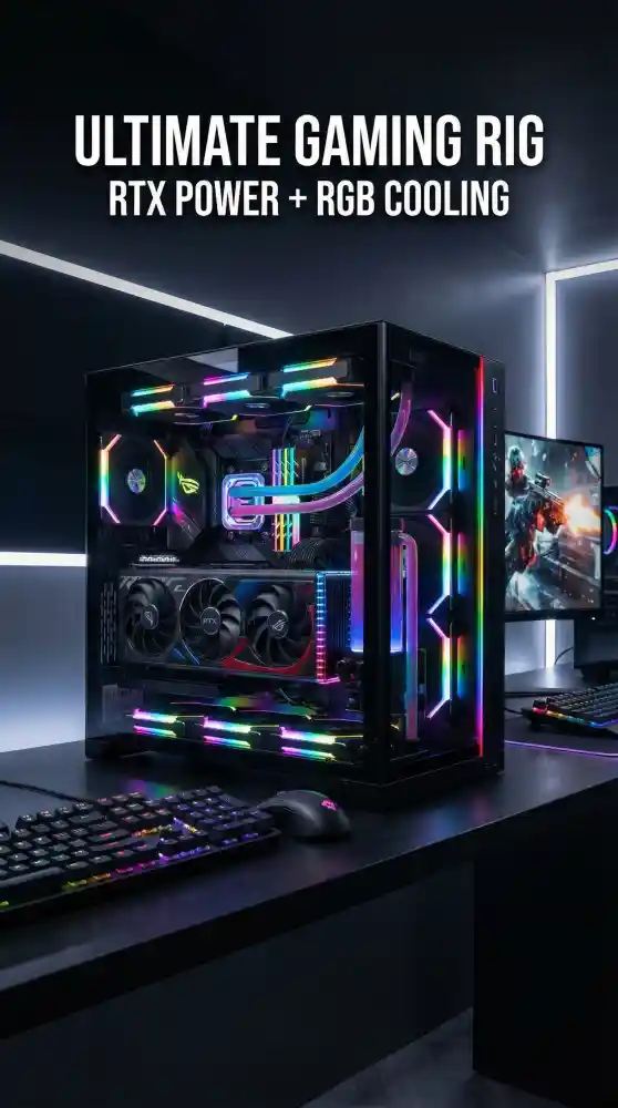High-Performance Gaming PC Desktop with RTX Graphics and RGB Cooling
